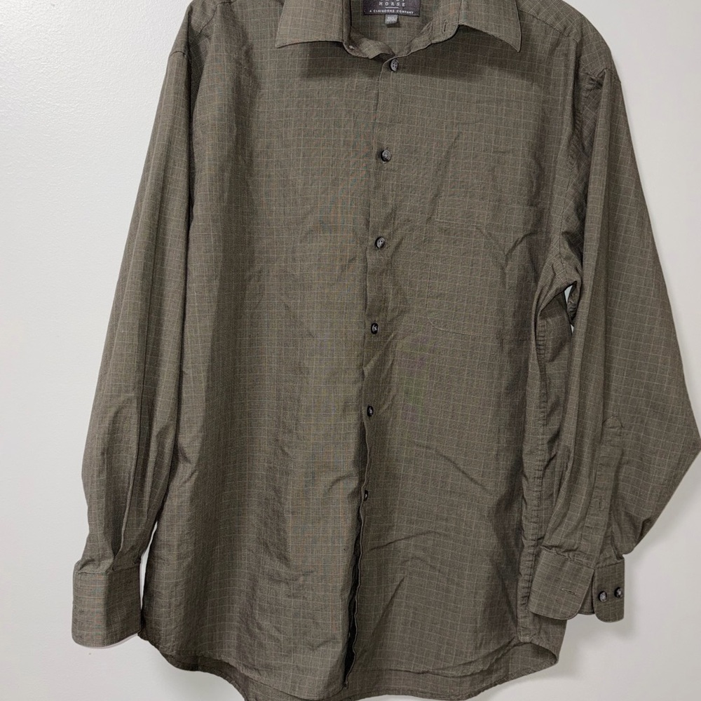 Crazy horse microfiber green checkered long sleeve‎ button down shirt 15.5 32-33